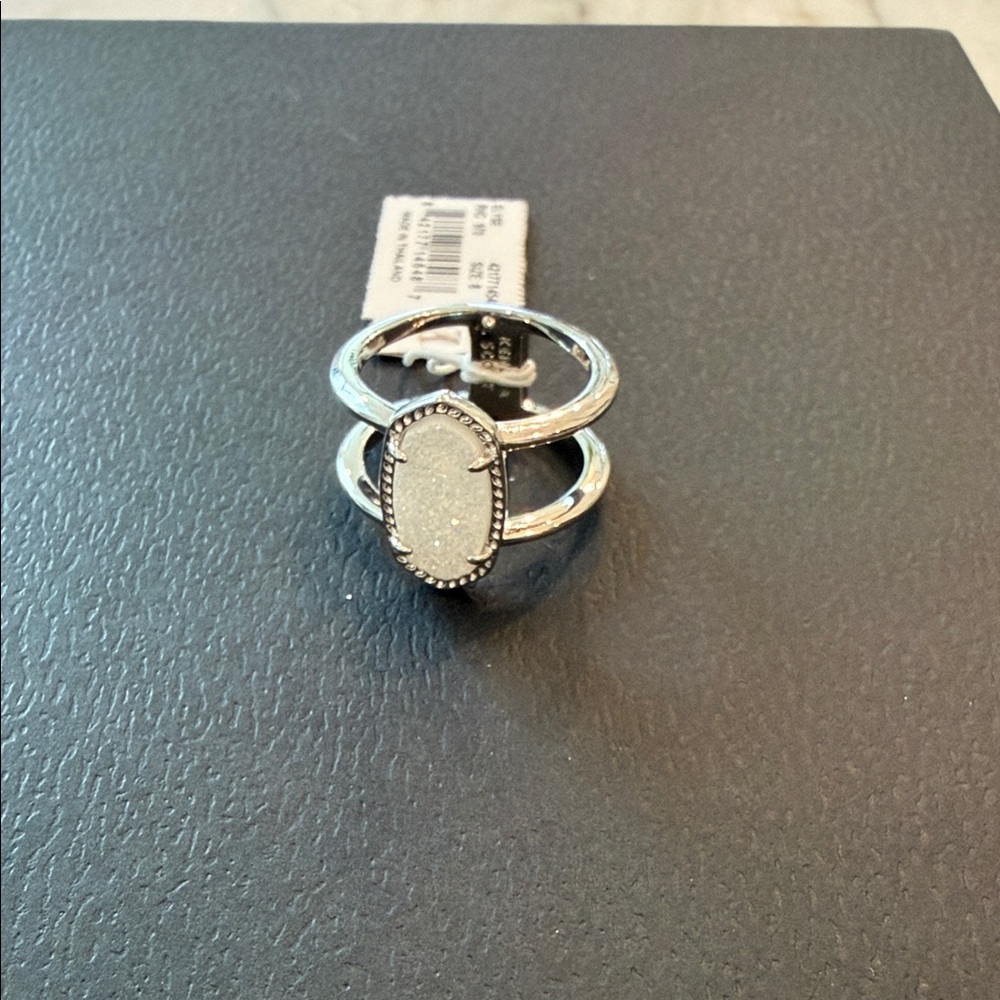 Kendra Scott Silver White Oval Druzy Double-Band Ring